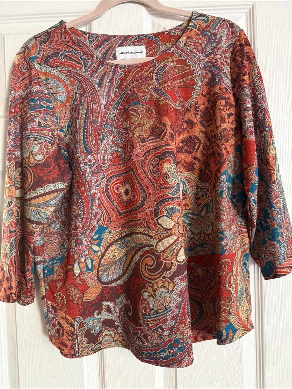 Alfred Dunner Women's Rust Multi Paisley Pullover Blouse fall lg tunic sku72